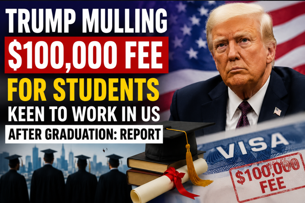 Trump fee headline with graduation imagery